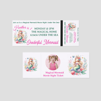 Magical Mermaid Under the Sea Birthday Movie Night Raffle Tickets