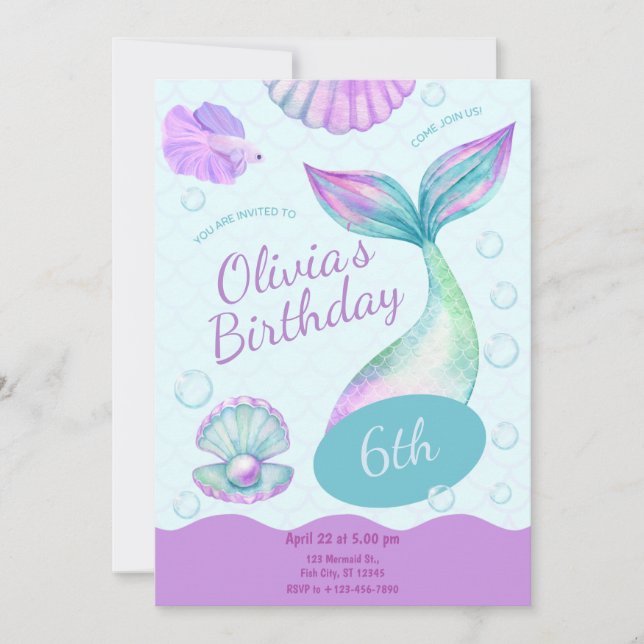 Magical Mermaid Under The Sea Birthday Party Invitation (Front)