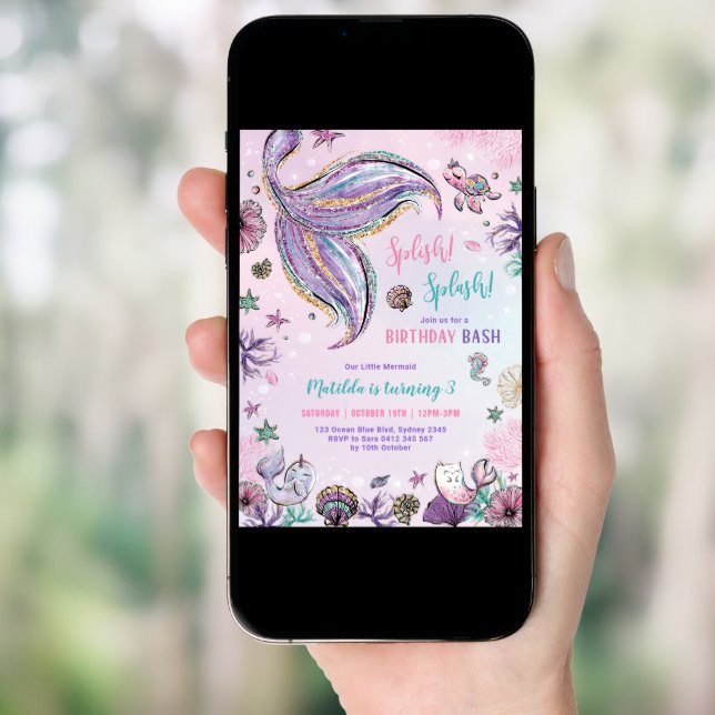 Magical Mermaid Under the Sea Birthday Party Invitation (Front Digital)