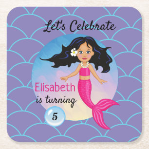 Magical Mermaid Under The Sea Birthday Square Paper Coaster