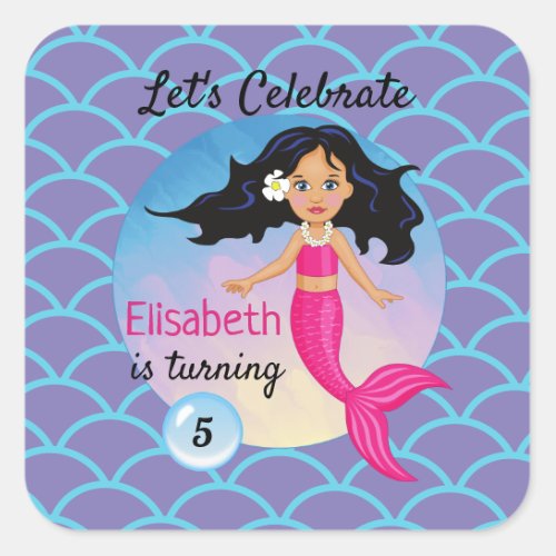 Magical Mermaid Under The Sea Birthday Square Sticker
