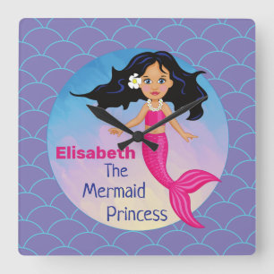 Magical Mermaid Under The Sea Birthday Square Wall Clock