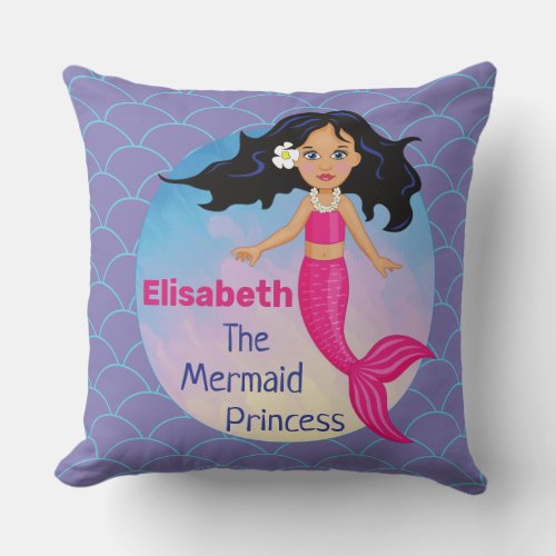 Magical Mermaid Under The Sea Birthday Throw Pillow