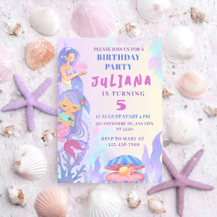 Magical Mermaid Under the Sea girl Birthday Party  Invitation