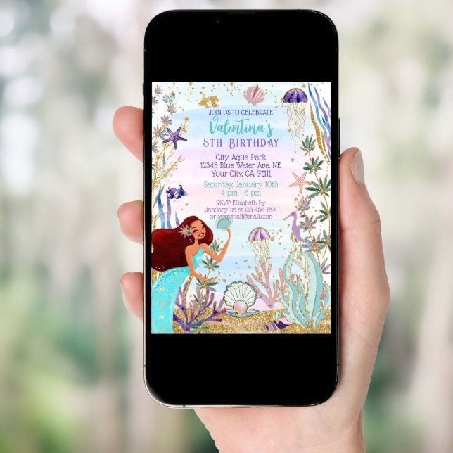 Magical Mermaid Under the Sea Glitter Birthday Invitation (Front Digital)