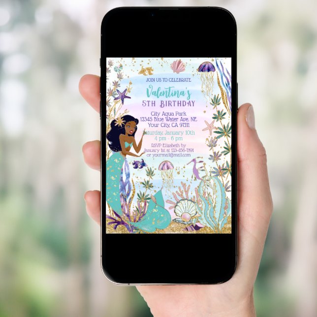 Magical Mermaid Under the Sea Glitter Birthday Invitation (Front Digital)