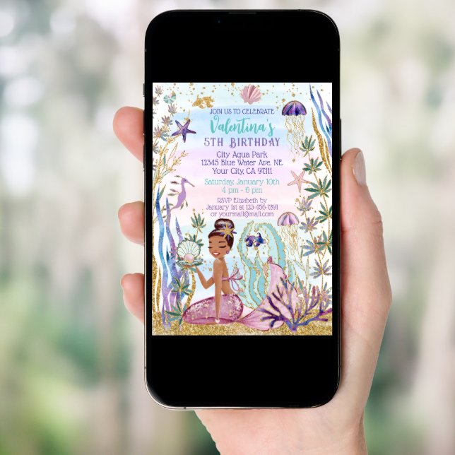 Magical Mermaid Under the Sea Glitter Birthday Invitation (Front Digital)