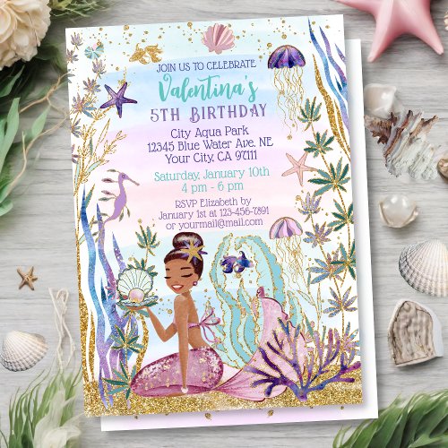 Magical Mermaid Under the Sea Glitter Birthday Invitation
