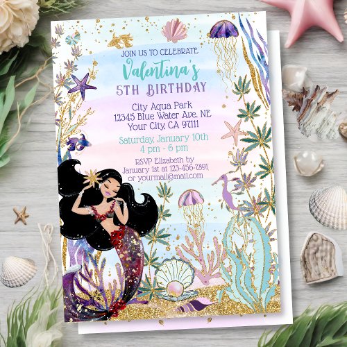 Magical Mermaid Under the Sea Glitter Birthday Invitation