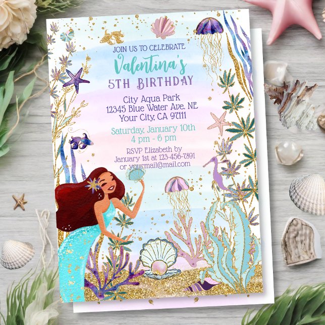 Magical Mermaid Under the Sea Glitter Birthday Invitation (Creator Uploaded)