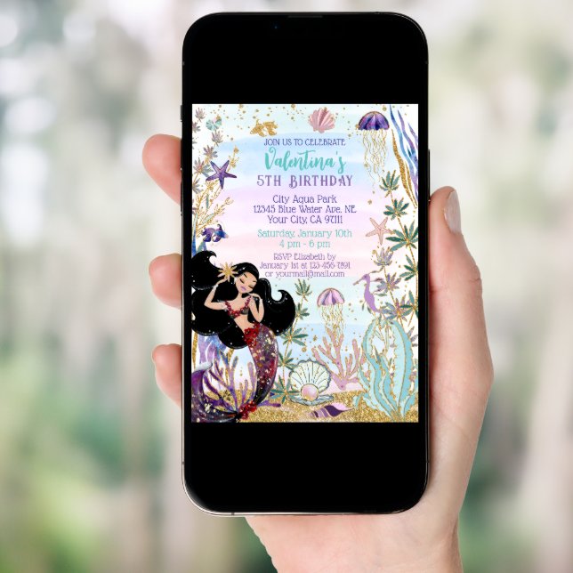 Magical Mermaid Under the Sea Glitter Birthday Invitation (Front Digital)