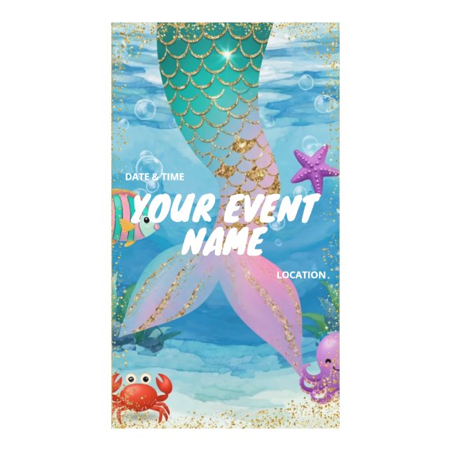 Magical Mermaid Under the Sea Kids Birthday Digital Templates (Front)