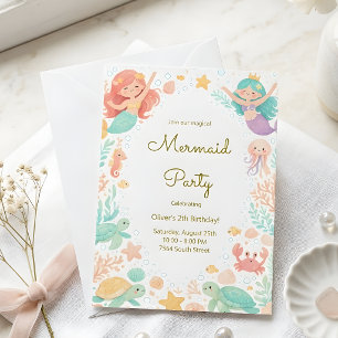 Magical Mermaid Under the Sea Kids Birthday Party  Invitation