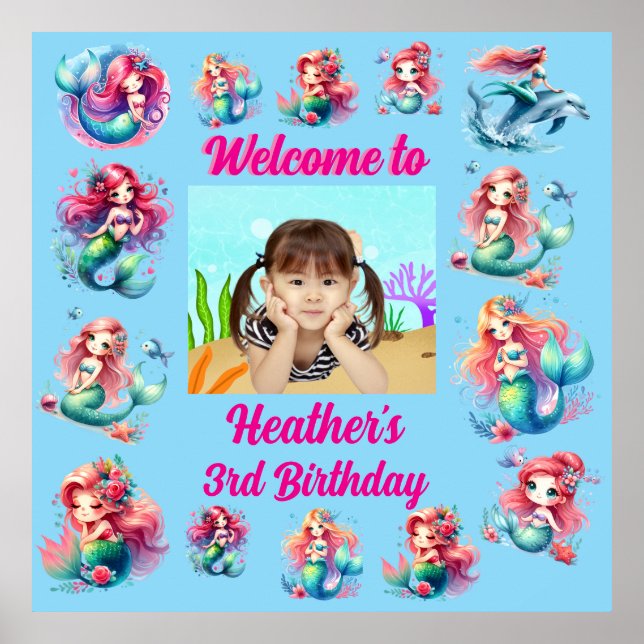 Magical Mermaid Under the Sea Kids Birthday Party Poster (Front)