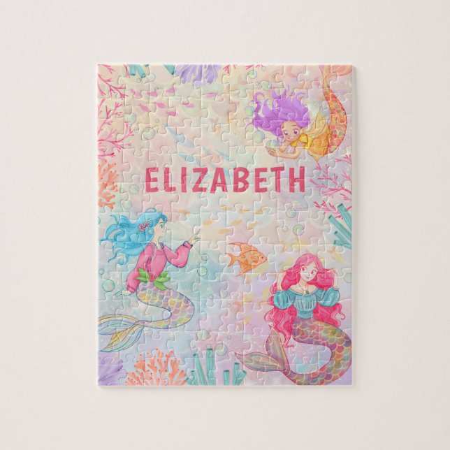 Magical Mermaid Under The Sea Personalized Kids Jigsaw Puzzle (Vertical)