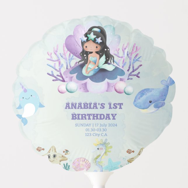 Magical Mermaid Watercolor Birthday Balloon (Front)