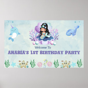 Magical Mermaid Watercolor Birthday Welcome Signs