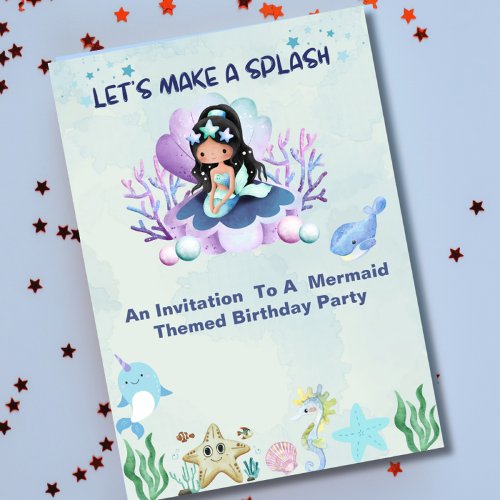 Magical Mermaid Watercolour Birthday Party Invitation