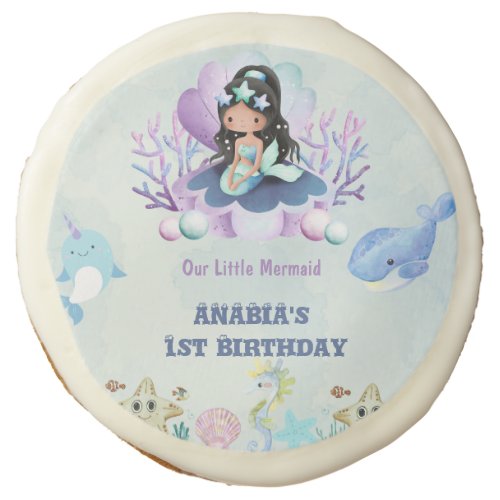 Magical Mermaid Watercolour Birthday Party Sugar Cookie