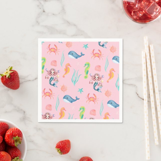 Magical mermaid whale rainbow Birthday girl party Napkins (Insitu)
