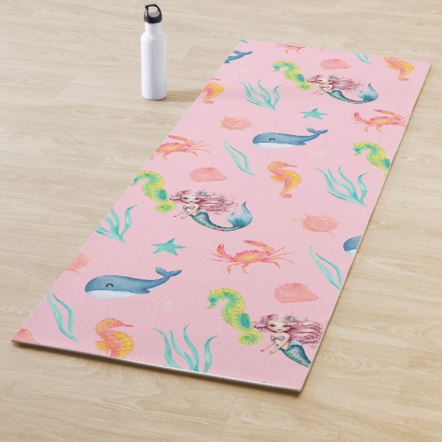 Magical mermaid whale rainbow Birthday girl party Yoga Mat (In Situ)