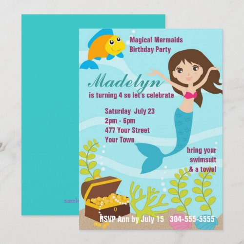 Magical Mermaids Pool Party Personalized Announcements