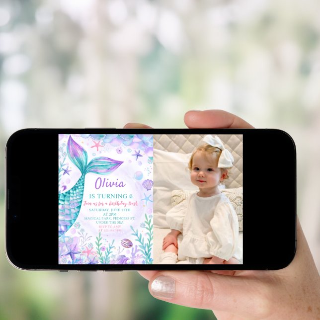 Magical Mermaids Tail Birthday Party Photo Invitation (Front Digital)