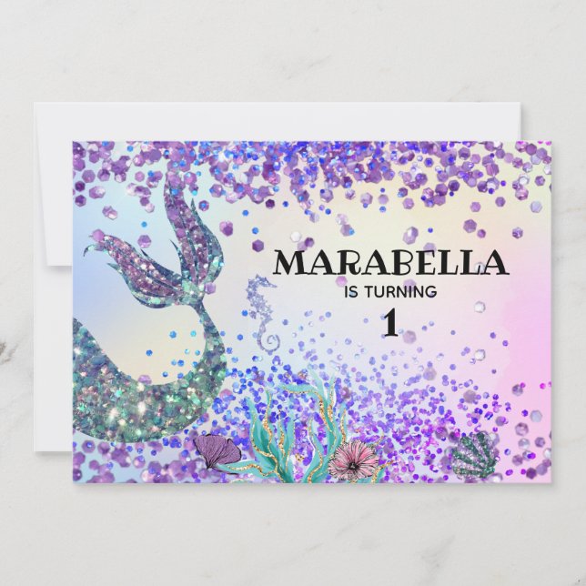 *~*  Magical Mermaid's Tail Rainbow Birthday Invitation (Front)