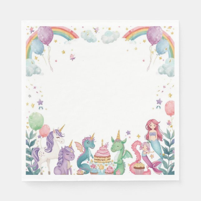 Magical Mermaids Unicorns Rainbow Personalized Napkins (Front)