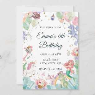 Magical Mermaids Unicorns Rainbows Kids Birthday Invitation