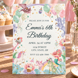 Magical Mermaids Unicorns Rainbows Kids Birthday Invitation