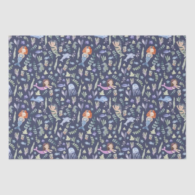 Magical Mermaids Watercolor Tissue Paper (Front)