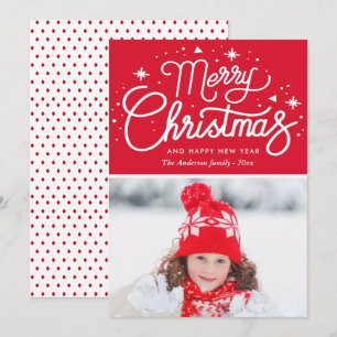 Magical Merry christmas red photo Card