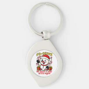 Magical Merry Christmas Snowman Festive Candy Cane Keychain