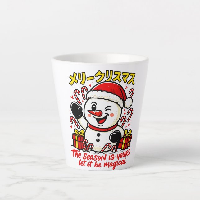 Magical Merry Christmas Snowman Latte Mug Candy Ca (Front)