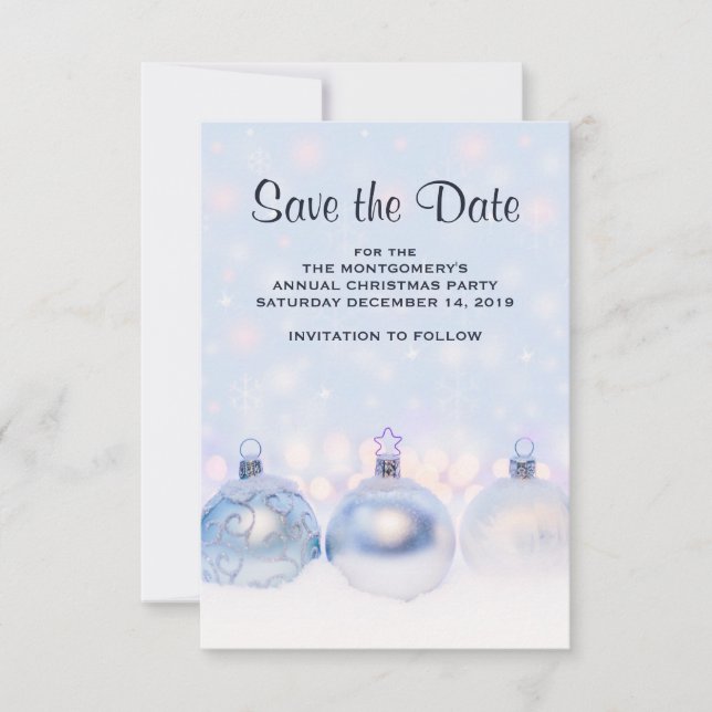 Magical Metallic Christmas Balls Photograph Save The Date (Front)
