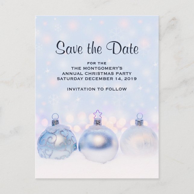 Magical Metallic Christmas Balls Save the Date Postcard (Front)
