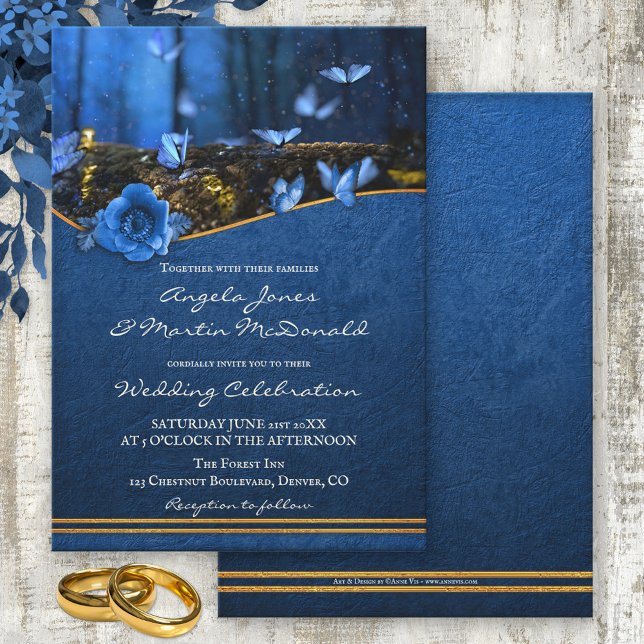 Magical Midnight Blue Butterfly Wedding Invitation (Creator Uploaded)