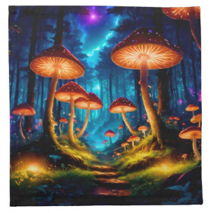 Magical Midnight Mushroom Forest Cloth Napkin