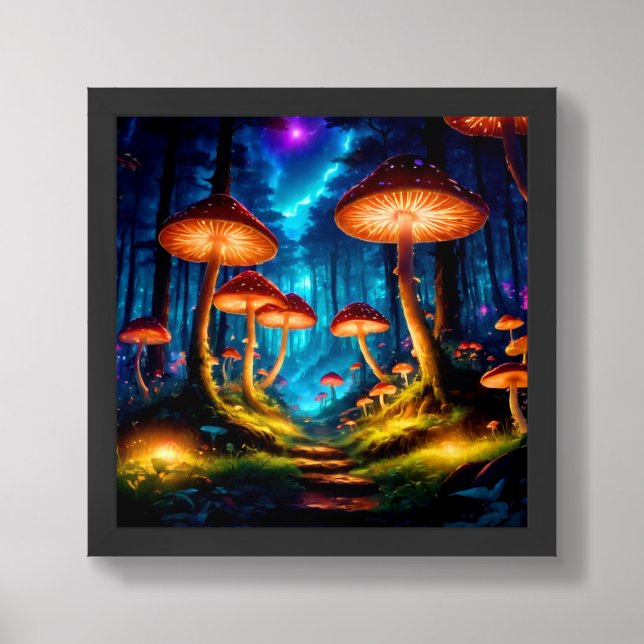 Magical Midnight Mushroom Forest Framed Art (Framed Front)