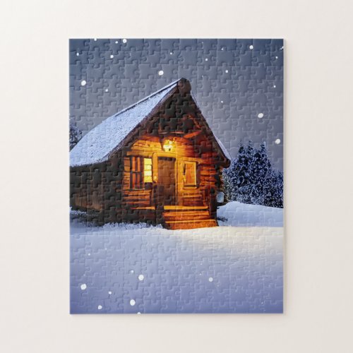 Magical Midnight Winter Cabin Jigsaw Puzzle