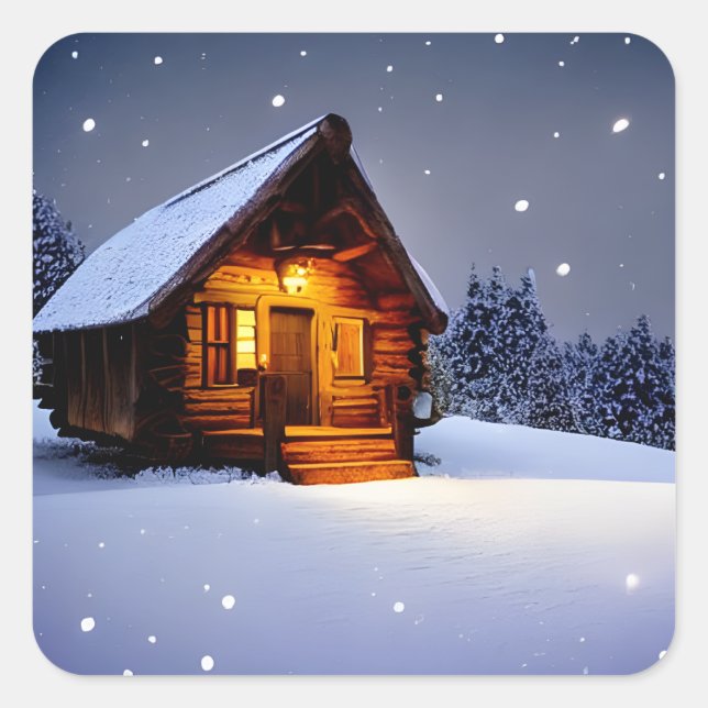 Magical Midnight winter Cabin Square Sticker (Front)