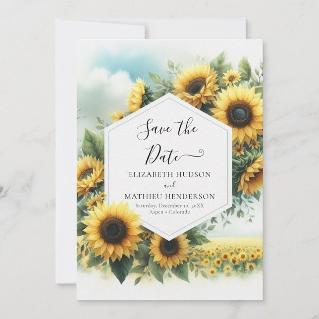 Magical Minimal Sunflower Wedding Save The Date (Front)