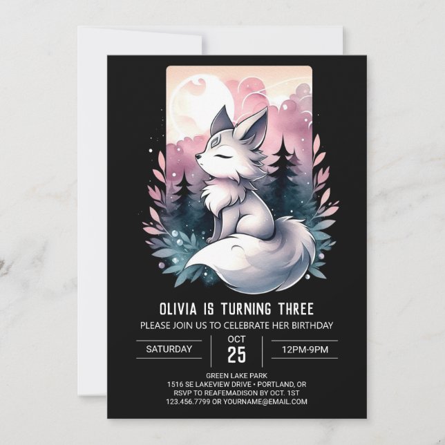 Magical Minimalist Wolf Birthday Invitation (Front)