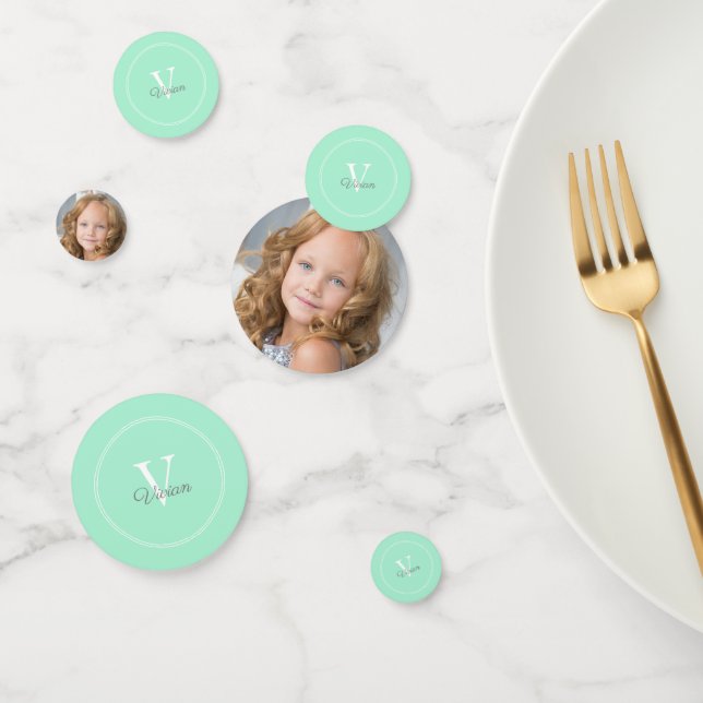 Magical Mint Monogram Photo Birthday Confetti (Group)