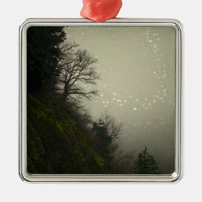 Magical Mist Forest Hill Metal Ornament (Front)