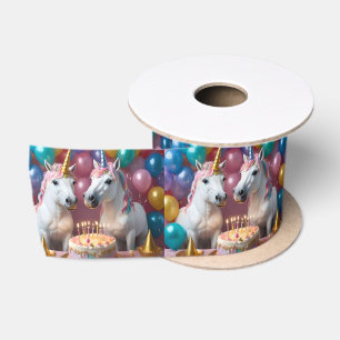 Magical Moments: A White Unicorns' Birthday Bash Satin Ribbon