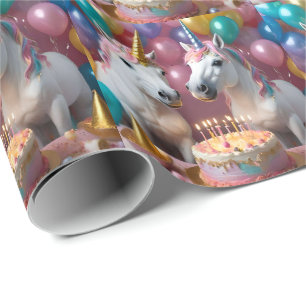Magical Moments: A White Unicorns' Birthday Bash Wrapping Paper