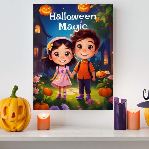Magical Moments of Halloween Garden AI Generative Poster