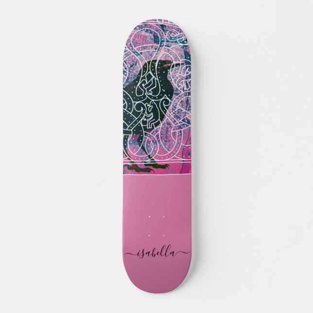 Magical Monogram Raven Runestone Skateboard (Front)